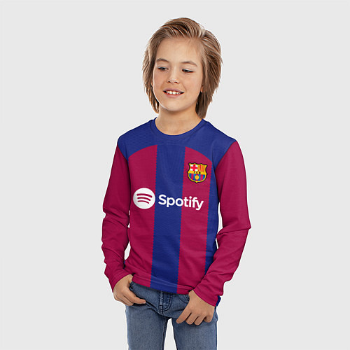 Детский лонгслив ФК Барселона форма 2324 домашняя / 3D-принт – фото 3