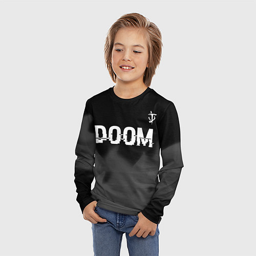 Детский лонгслив Doom glitch на темном фоне: символ сверху / 3D-принт – фото 3