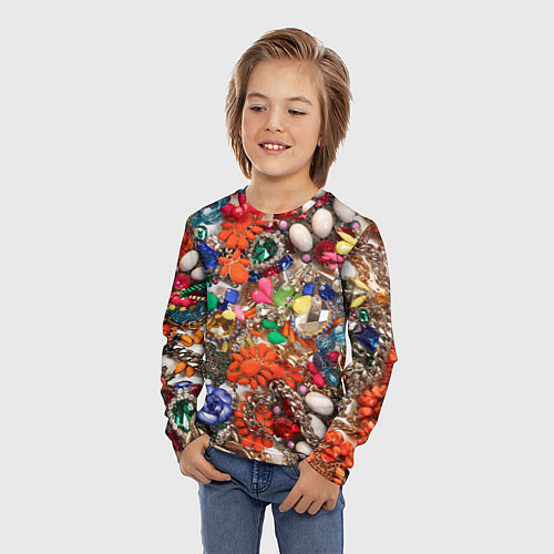 Детский лонгслив Камни и драгоценности / 3D-принт – фото 3