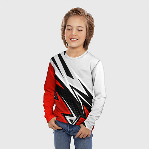 Детский лонгслив Бело-красная униформа для зала / 3D-принт – фото 3