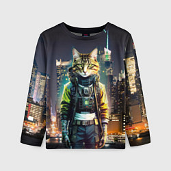 Лонгслив детский Cool cat in New York city at night, цвет: 3D-принт