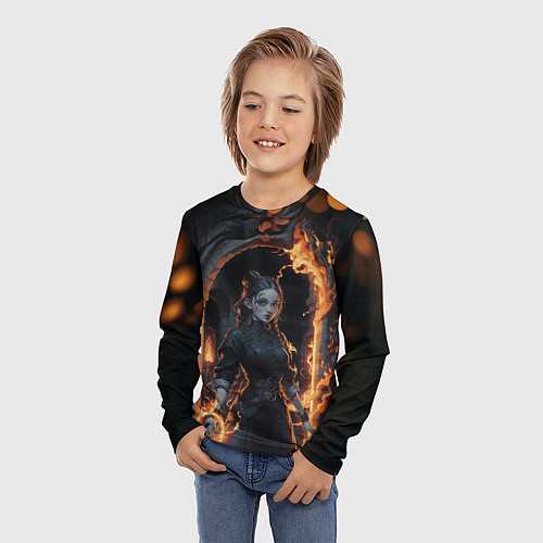 Детский лонгслив Готическая девушка с двумя косами огненная магия / 3D-принт – фото 3