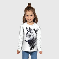 Лонгслив детский Белый волк - краски, цвет: 3D-принт — фото 2