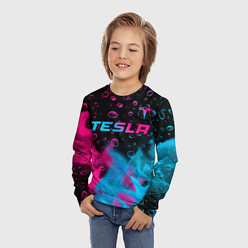 Детский лонгслив Tesla - neon gradient: символ сверху / 3D-принт – фото 3