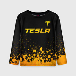 Лонгслив детский Tesla - gold gradient: символ сверху, цвет: 3D-принт