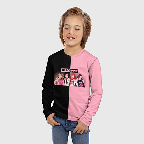 Детский лонгслив Черно-розовый градиент Black Pink / 3D-принт – фото 3