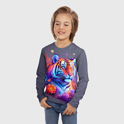 Детский лонгслив Тигр и краски - нейросеть / 3D-принт – фото 3