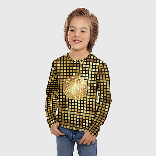 Детский лонгслив Золотой диско шар и золотая мозаика / 3D-принт – фото 3