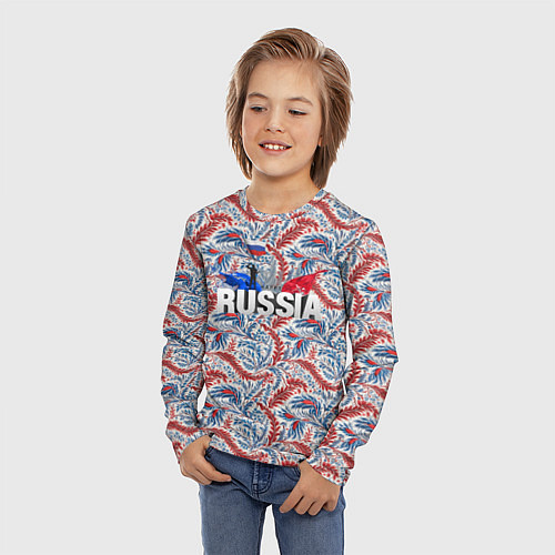 Детский лонгслив Happy Russia волнистые узоры / 3D-принт – фото 3