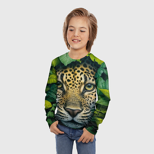 Детский лонгслив Леопард в листьях / 3D-принт – фото 3