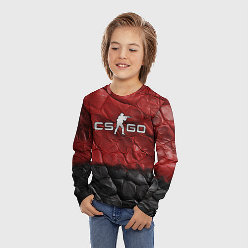 Детский лонгслив CS GO red black texture / 3D-принт – фото 3