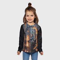 Лонгслив детский Готическая ведьма и огонь в подземелье, цвет: 3D-принт — фото 2