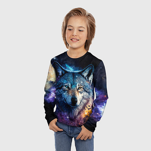 Детский лонгслив Космический звездный волк / 3D-принт – фото 3