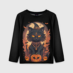 Лонгслив детский Черный кот в хеллоуине, цвет: 3D-принт
