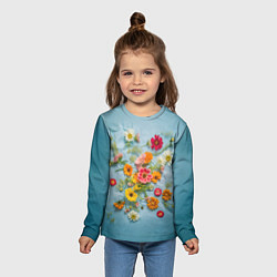 Лонгслив детский Букет полевых цветов на ткани, цвет: 3D-принт — фото 2