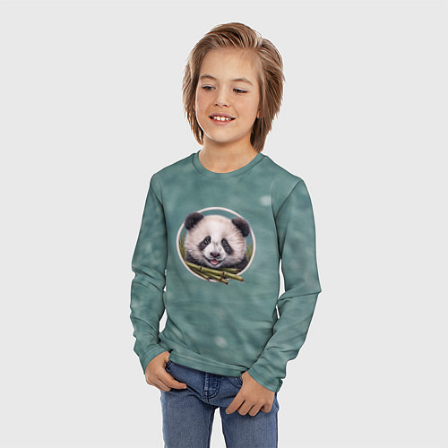 Детский лонгслив Милая мордочка панды с бамбуком / 3D-принт – фото 3