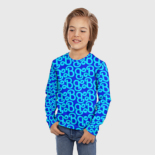 Детский лонгслив Логотип Барби - синий паттерн / 3D-принт – фото 3