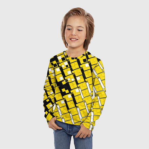 Детский лонгслив Киберпанк квадраты жёлтые / 3D-принт – фото 3