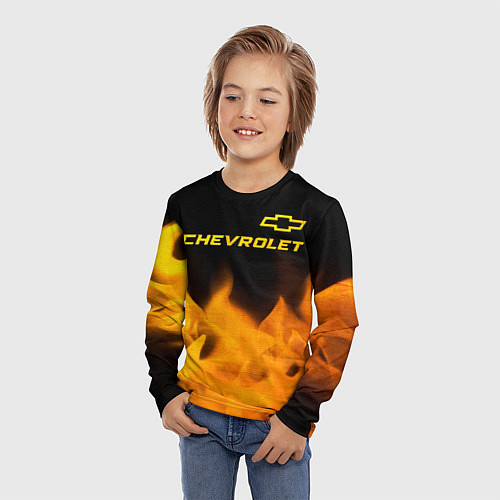 Детский лонгслив Chevrolet - gold gradient: символ сверху / 3D-принт – фото 3