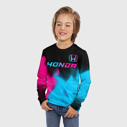 Детский лонгслив Honda - neon gradient: символ сверху / 3D-принт – фото 3