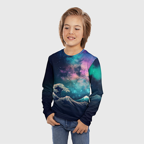 Детский лонгслив Космическая Большая волна в Канагаве / 3D-принт – фото 3