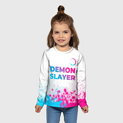 Лонгслив детский Demon Slayer neon gradient style: символ сверху, цвет: 3D-принт — фото 2