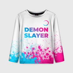 Лонгслив детский Demon Slayer neon gradient style: символ сверху, цвет: 3D-принт