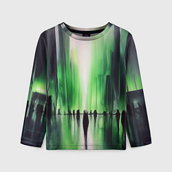 Лонгслив детский Большой нарисованный город с силуэтами людей, цвет: 3D-принт