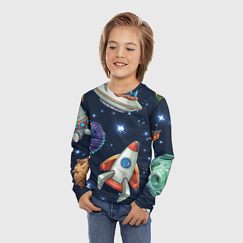 Детский лонгслив Космические корабли и планеты / 3D-принт – фото 3
