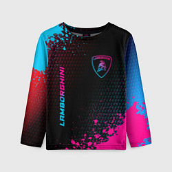 Лонгслив детский Lamborghini - neon gradient: надпись, символ, цвет: 3D-принт