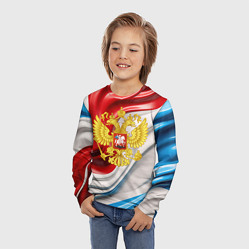 Детский лонгслив Герб России на фоне флага / 3D-принт – фото 3