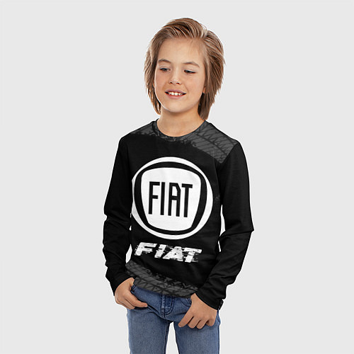 Детский лонгслив Fiat speed на темном фоне со следами шин / 3D-принт – фото 3
