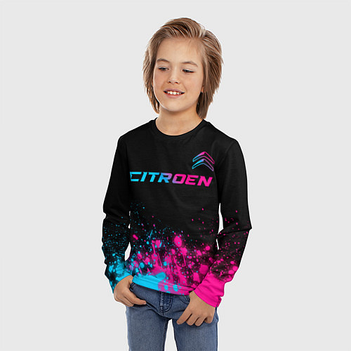 Детский лонгслив Citroen - neon gradient: символ сверху / 3D-принт – фото 3