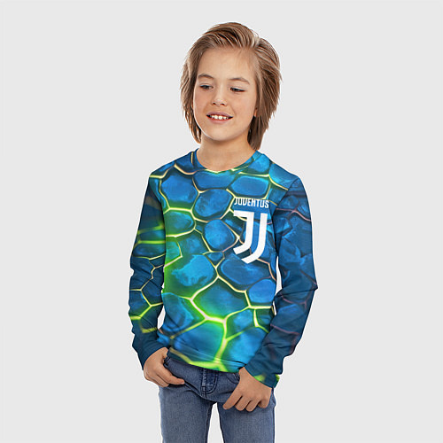 Детский лонгслив Juventus blue green neon / 3D-принт – фото 3