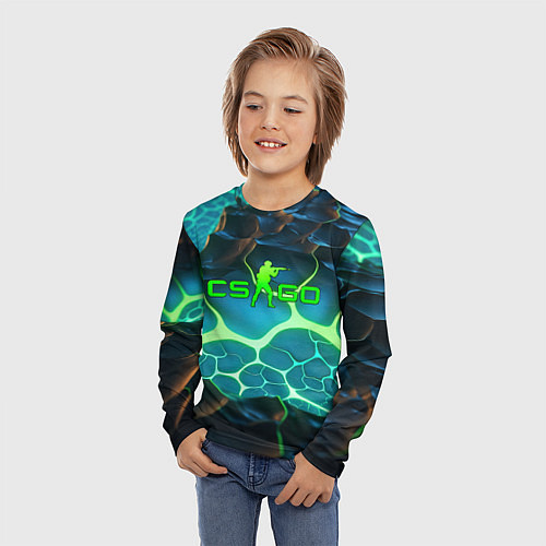 Детский лонгслив CSGO разлом неоновых плит / 3D-принт – фото 3