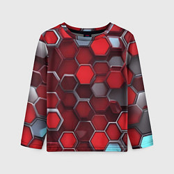 Лонгслив детский Cyber hexagon red, цвет: 3D-принт