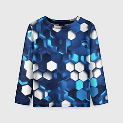 Детский лонгслив Cyber hexagon Blue