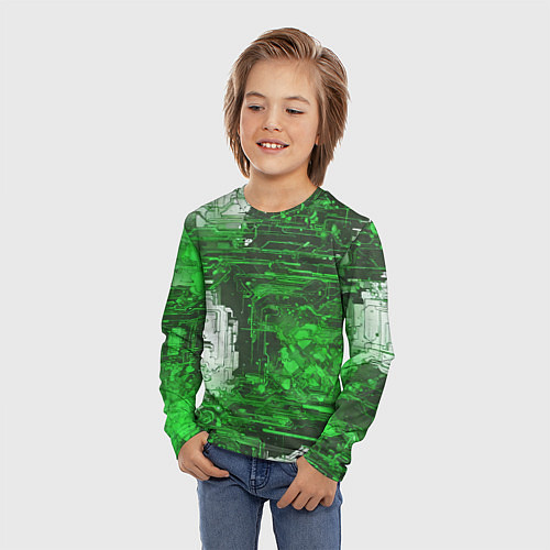 Детский лонгслив Киберпанк заражение зелёное / 3D-принт – фото 3