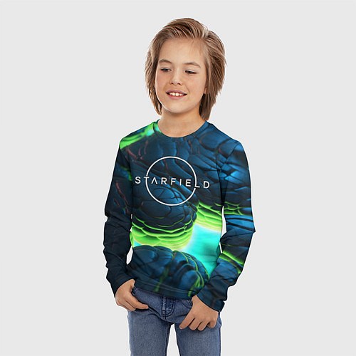 Детский лонгслив Starfield blue green logo / 3D-принт – фото 3