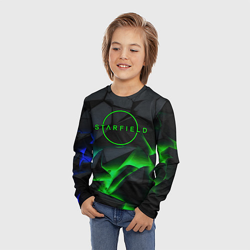Детский лонгслив Stafield logo green fire / 3D-принт – фото 3
