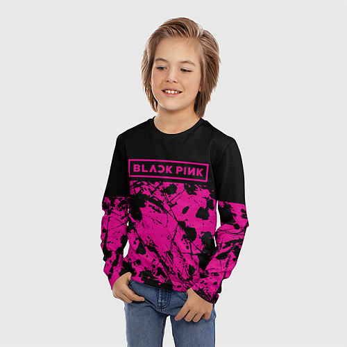 Детский лонгслив Black pink - emblem - pattern - music / 3D-принт – фото 3