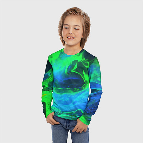 Детский лонгслив Зеленый и синий дым / 3D-принт – фото 3