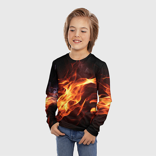 Детский лонгслив Огненный фон / 3D-принт – фото 3