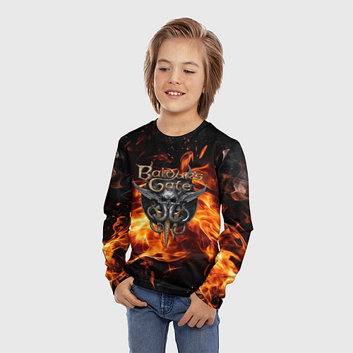 Детский лонгслив Baldurs Gate 3 fire logo / 3D-принт – фото 3