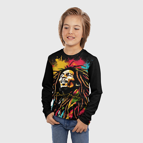 Детский лонгслив Боб Марли в стиле арт / 3D-принт – фото 3