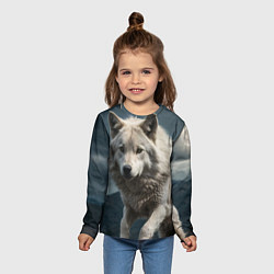 Лонгслив детский Белый волк вожак стаи, цвет: 3D-принт — фото 2