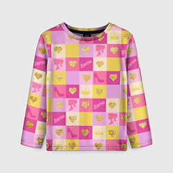 Лонгслив детский Барби: желтые и розовые квадраты паттерн, цвет: 3D-принт