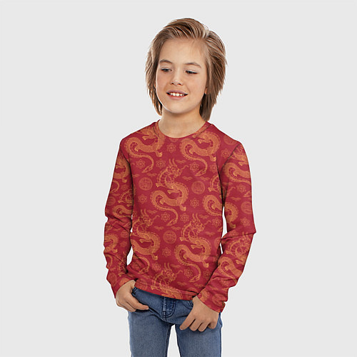 Детский лонгслив Dragon red pattern / 3D-принт – фото 3