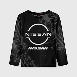 Лонгслив детский Nissan speed на темном фоне со следами шин, цвет: 3D-принт