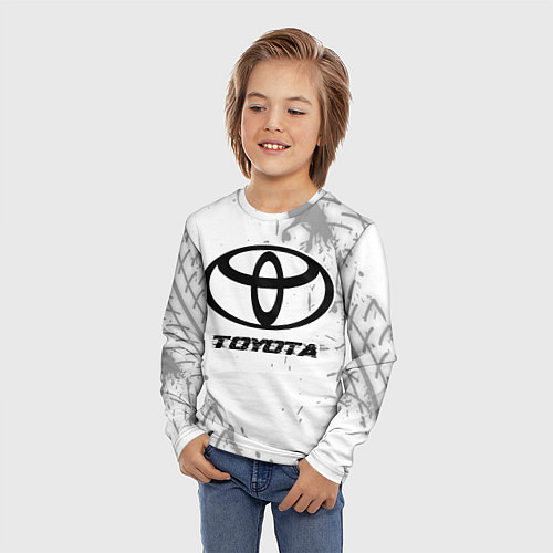 Детский лонгслив Toyota speed на светлом фоне со следами шин / 3D-принт – фото 3
